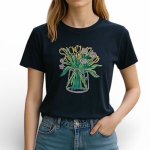 LOFT Navy Blue Floral Graphic Tee